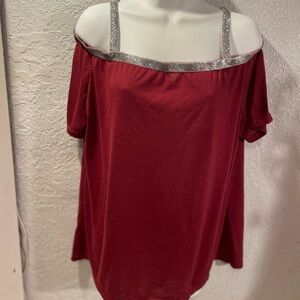 Women's Off-Shoulder Ruby Top with Silver Trim